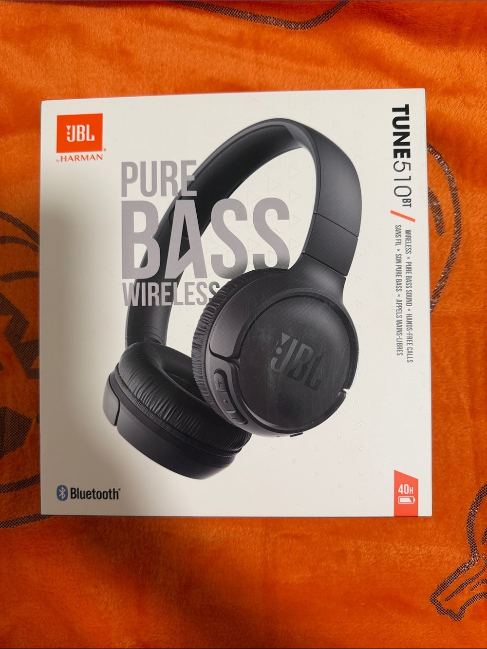 JBL Tune 510BT Over-Ear Wireless Headphones - Black. OPEN BOX. NEVER USED.